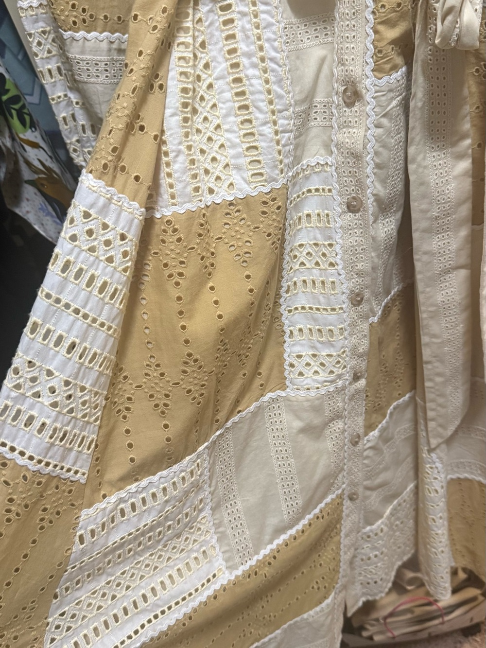 Sezane Boho Patchwork Eyelet Maxi Dress in Cream & Tan - Picture 4 of 4